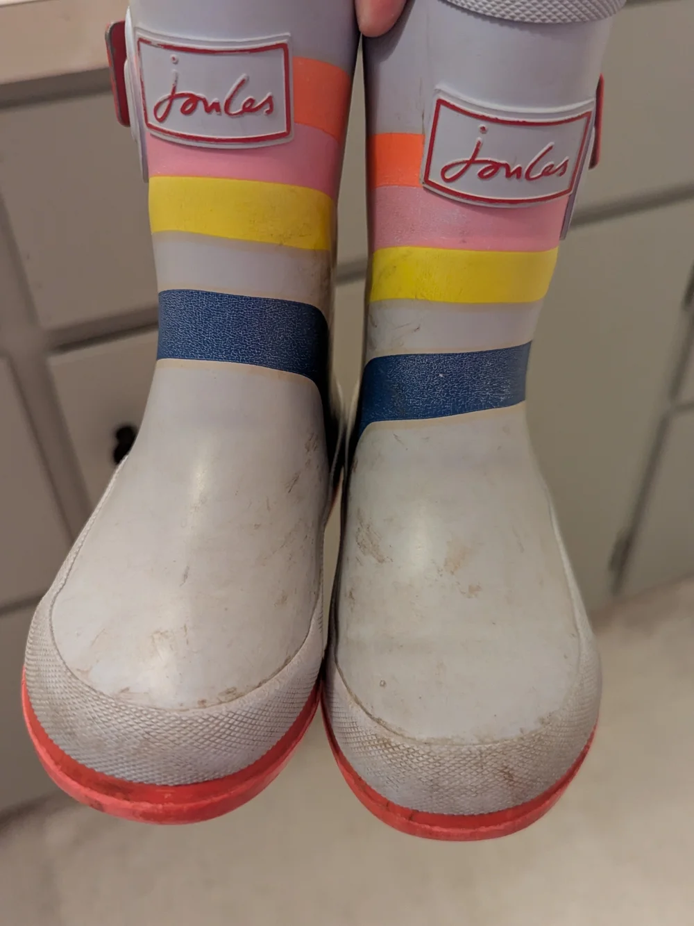 Kids Joules Rain Boots with Rainbow Stripes Sz 8